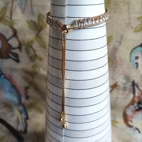 House of Harlow Gold Tone Clear Cubic Zirconia Baguette Bracelet Anklet Slider - Picture 9 of 11